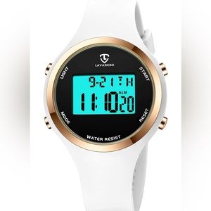 White and rose, gold water resistant digital watch